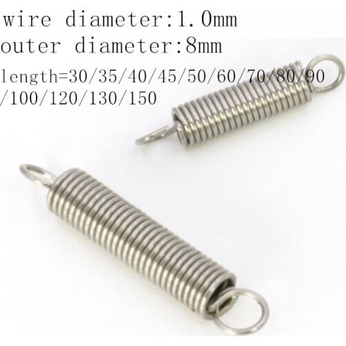 5pcs/lot wire 1*8*L extension spring 1x 8 x20/25/30/35/40/45/50/60 Stainless steel extension tension spring with hooks