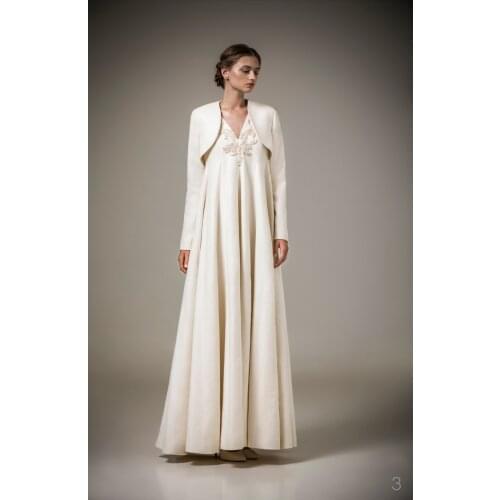 Empire V Neck Evening Party Dresses with Jacket Vestido de Festa Longo