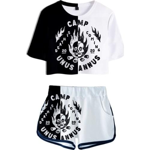 2020 3D Print Unus Annus TV Two Piece Set Short Crop Top + Shorts Sweat Suits Women Tracksuit Two Piece Outfits Summer Sets