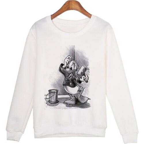 Graphic Cartoon Donald Duck Print Joker Trend Pullover Sweatshirts White Kawaii Women Casual Long Sleeve Hoodies Tops Dropship