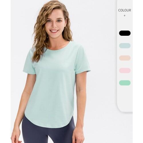 Women 's Loose Yoga Short Sleeve Breathable Running Top Female T-shirt Stretch Quick-Drying Workout Clothes Solid Color12218