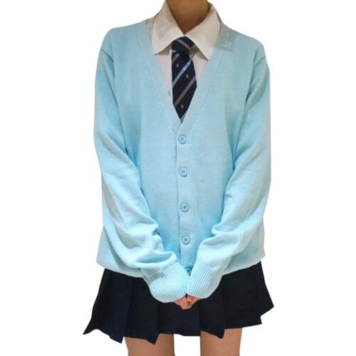 Fashion autumn japanese style students school uniform long sleeve girl cute open cardigan