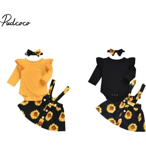 Cute Newborn Kids Baby Girl Clothes Sets Halloween Outfits Long Sleeve sunflower Print Romper Tops +Tutu Dress 2pcs