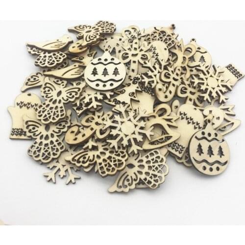 30pcs 35mm-40mm Christmas Wood Bell Bubble Candy Cane Snowflake Mix Crafts Chips Xmas Tree Decorations Cardmaking Embellishments