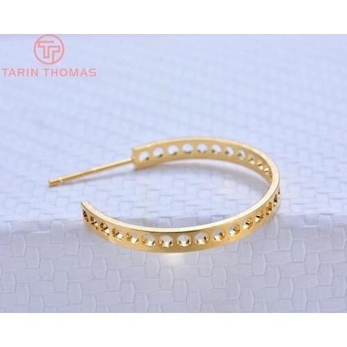 6PCS 25MM 24K Gold Color Plated Brass Round with Holes Stud Earrings High Quality DIY Jewelry Making Findings