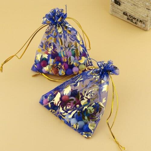 13x18cm (7.08"x5.11")100pcs Royal Blue Rose Color Jewelry Packing Drawable Organza Gift Bags Display Packaging Pouches