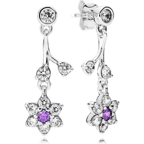 925 Sterling Silver Dangle Earrings with Purple CZ Forget Me Not Earrings for Women Fine Engagement Jewelry