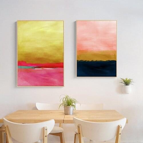 Nordic Abstract Painting Pink Yellow Black colour Wall Art Canvas Painting Poster Modern Print Picture for Living Room Decor