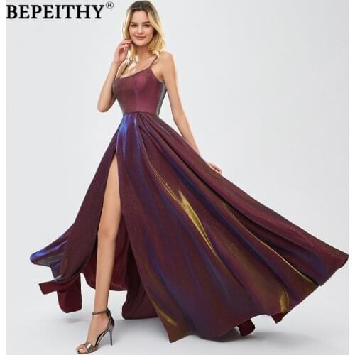 BEPEITHY Glitter Long Evening Dresses High Slit For Women Sexy Shinning Fabric Plus Size Party Prom Gown 2020 Custom Made