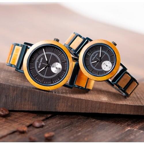 BOBO BIRD Wood Men Watch Timepieces Relogio Masculin Metal Second Dial Wood Wristwatch Ladies Customized Christmas Gift