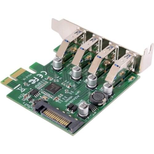 Cablecc Low Profile 4 Ports PCI-E to USB 3.0 HUB PCI Express Expansion Card Adapter 5Gbps for Motherboard