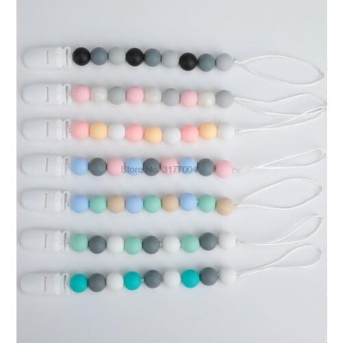 DHL 500pcs Dummy Clips Baby Pacifier Chain Silicone Teething Relief Toys Beads Soothie Pacifier Holder Clips Baby Shower Gift