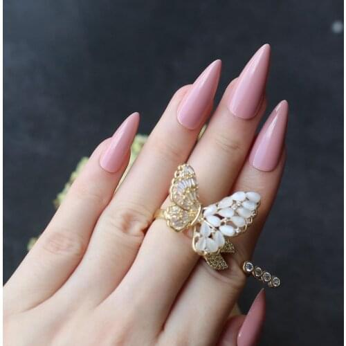 Long shiny fake nails brick clour Stiletto glossy false nails Long almond salon art false nails nude Middle length