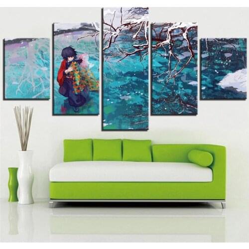 Home Decor Anime Role Canvas 5 Pcs HD Prints Paintings Demon Slayer Kimetsu No Yaiba Modular Pictures Wall Artwork Poster Frame