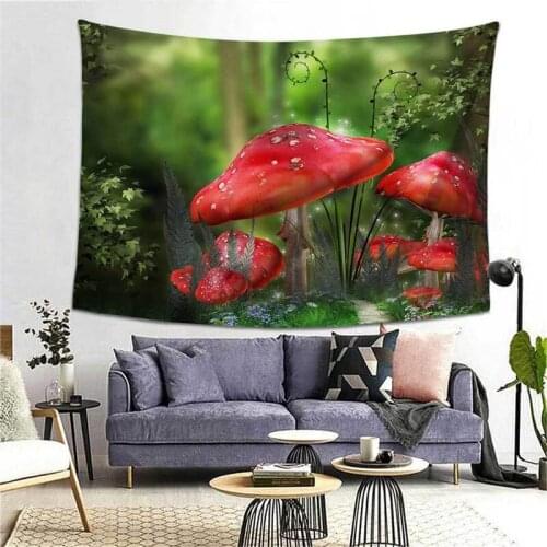 Home Deco Psychedelic Tapestry Witchcraft Mushroom Tapestries Green Forest Tapzi Wall Hanging For Living Room Bedroom Large size