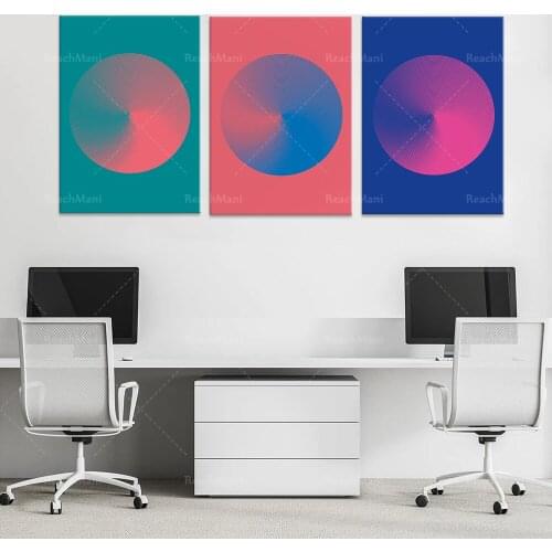 Hot sale canvas gradient color radial circle print, blue pink, green coral, red background blue graphic wall art, optical illusi