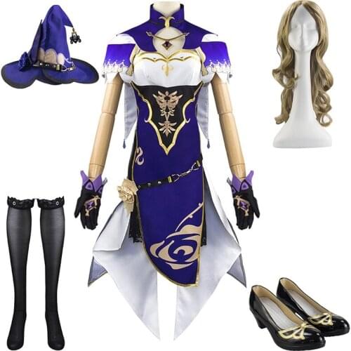 Sexy Lisa Wig Hat Project Women Clothing Dress Shoes Accessories Set Girls Hollaween Game Genshin Impact Lisa Cosplay Costumes