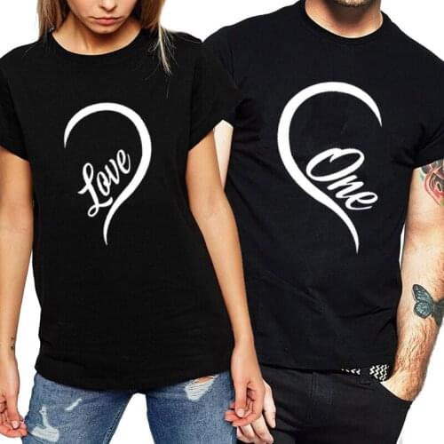 Women Men Hipster Summer Fashion T Shirt for Lovers 2019 T-shirt Women One Love Letter Print Heart Couples T-shirt Tees