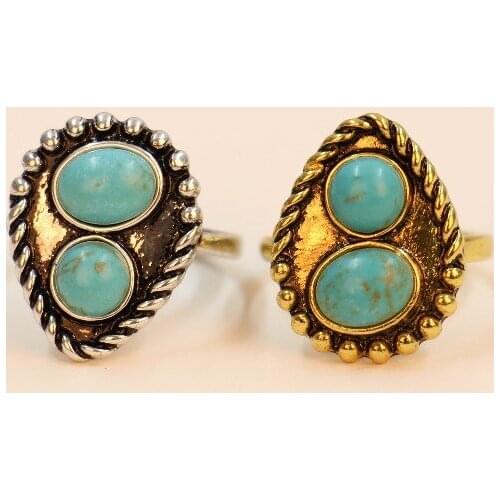 Fashion Charm Retro Carved Flower Lace inlay Oval Blue stone Ring