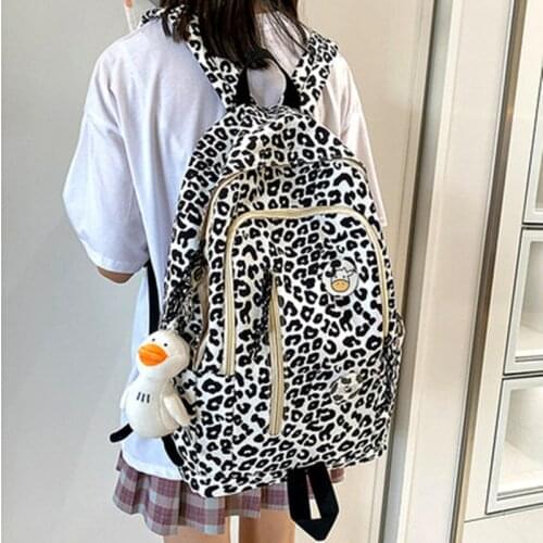 2021 Leopard and Cow Pattern Fashion Womens Backpack Nylon Waterproof Schoolbag For Girls Large-capacity notebook Travel Bags