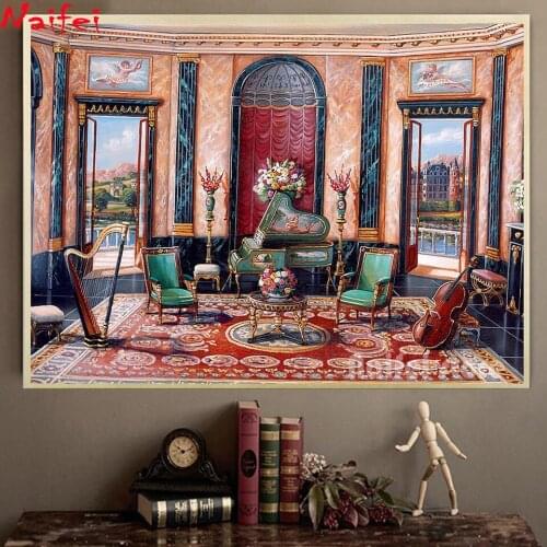 New Year Gift Diamond Painting "music room"Retro pattern DIY 5D Full Square round Diamond Embroidery Diamond Mosaic large size