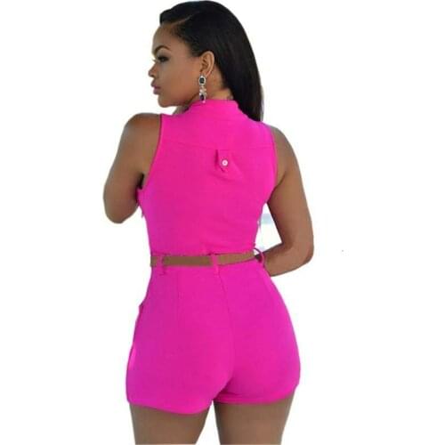 New Summer Women Romper Bodycon Rompers Womens Jumpsuit Sleeveless Shorts Orange Bodysuit with Belt S-2XL