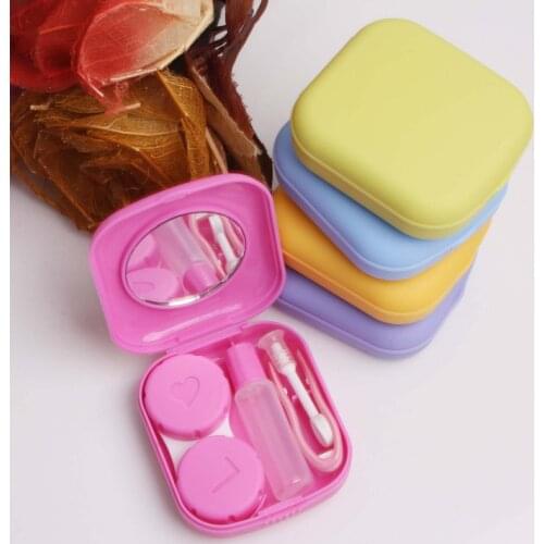 Popular Mini Square Contact Lens Case Box Cute Lovely Girl Travel Kit Box Easy Carry Mirror Container Women