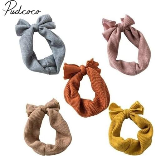 2019 Baby Accessories Baby Girls Bunny Kids Solid Turban Knot Bow Hair Bands Head Wrap Rabbit Knitted Headband Wholesale Gift