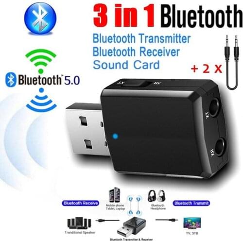 3-in-1 Bluetooth Receiver Transmitter Mini Stereo Bluetooth 5.0 Audio AUX RCA USB 3.5mm Jack For TV PC Car Kit Wireless Adapter