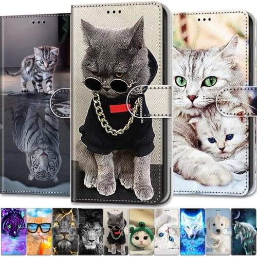 Cool Animals Case For Samsung Galaxy M02 Flip Leather Case na For M12 M51 M31 M11 M01 Core S 5G Wallet Cover Bear Wolf Cats Dogs