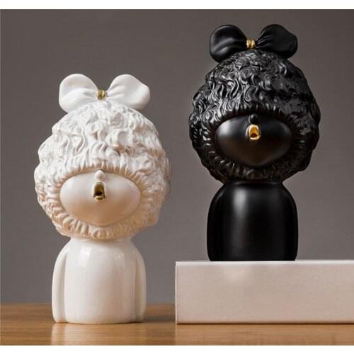 Simple White Girl Statue Decoration Resin Portraits Bust Figurines Home Decor Modern Desk Decoration Crafts Sculpture Girly Room