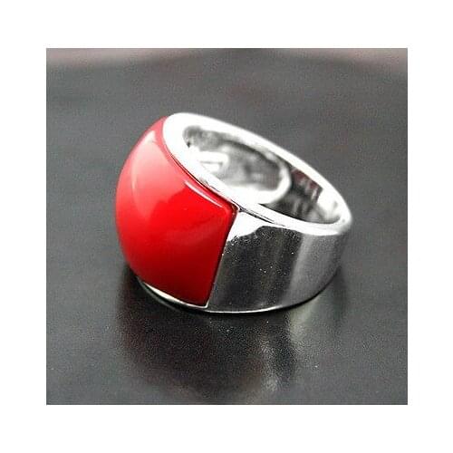 12*16mm RARE RED CORAL 925 STERLING JEWELRY RING SIZE 6/7/8/9