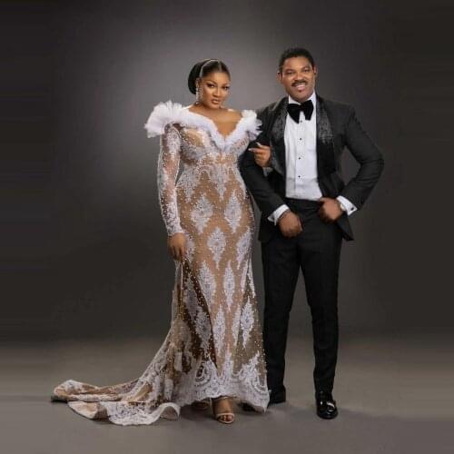 Plus Size White Evening Dresses V Neck Long Sleeves With Train Custom Made South Africa Prom Party Gowns 2021