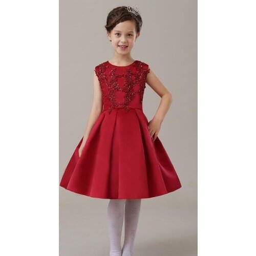Deluxe Summer Red Sequined Tulle Girl Wedding Dress Baby Girl Birthday Party Dress Beaded Organza Baby Girl Gown