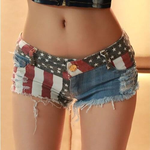 2020 New Fashion Women Denim Shorts Summer Mini Shorts USA Flag Print Sexy Hole Destroyed Jeans Short Pants Feminino Plus Size