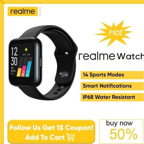 Realme Smart Watch 1.4" Touchscreen Personalized Watch Faces Heart Rate Blood-oxygen Monitor Notifications IP68 Sports