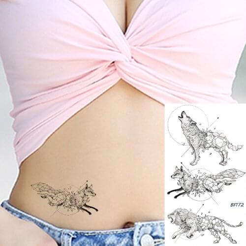 VANKIRS Black Little Temporary Tattoo Women Sticker Body Arm Men Geometric Wolf Waterproof Tatoos Fox Wrist Tattoo Lion Sketch
