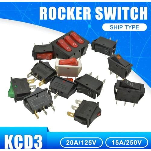 KCD3 AC Power Switch 16A/20A 125V/250V 2Pin 3 Pin 9Pin Copper Rocker Boat Switch ON-OFF ON-OFF-ON Silicone Waterproof Switch cap