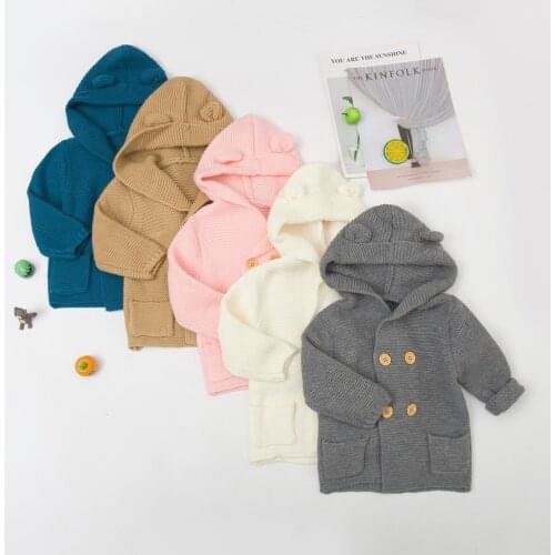 2021 Autumn Winter Sweaters Baby Boys Girls Cartoon Cardigan Ears Clothing Newborn Knitted Jackets Hooded Long Sleeve Baby Coat
