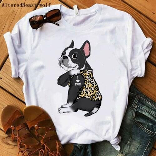 2021 Boston Terrier Mom Tshirt Women Harajuku I Love Mom Leopard Print T-shirt Summer O-neck Short Sleeve Clothes T Shirt Female