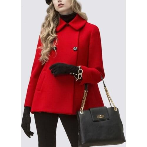 Short long-sleeved red woolen coat S--7XLLapel commute 2021 Spring and Autumn New