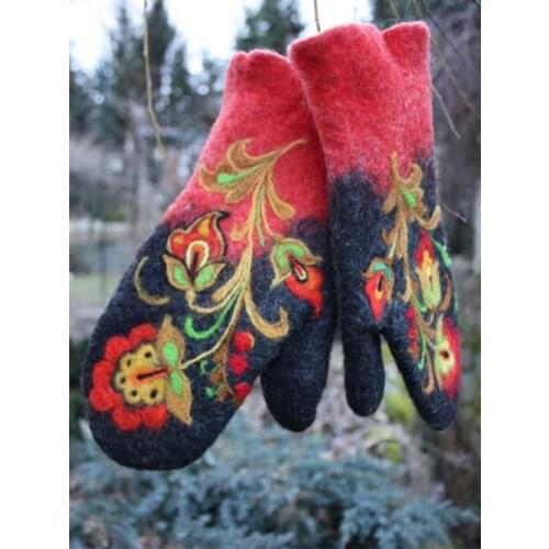 Winter Gloves Mittens Women Gloves Plus Fleece Embroidery Gloves Womens Winter Warm Gloves Leather Mittens Outdoor Gloves Lady