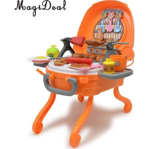 40 Pieces of Plastic BBQ Grill Game Pretend Play Toy Playset with Sound and Light, Kids Early Developmental Toy Birthday Gift