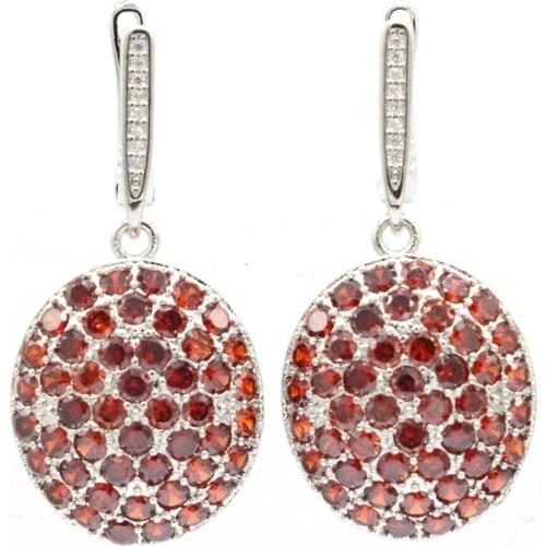 40x18mm European Design Created Orange Spessartine Garnet White Bright Cubic Zircon For Women Silver Earrings Eye Catching
