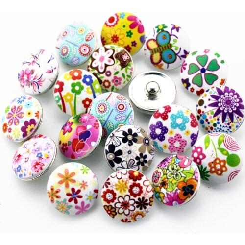 New 50pcs/lot Mix Painted Flowers Snap Buttons Fit 18mm Glass Buttons Snap Jewelry Bracelets&Bangles Diy Snap Jewelry
