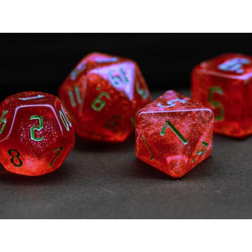 7Pcs/Set Red/Green DND Dice Set D4 D6 D8 D10 D% D12 D20 Translucent Polyhedral Dice for Role Playing Board Game D&D RPG MTG DND