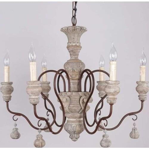 American Vintage Wooden Carved E14 Chandelier Creative Living Room Bedroom Kitchen Retro Pendant Lamp Home Decor Fixture Lights