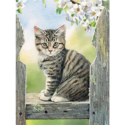 American Bobtail Cat Fence Flower Diamond Painting Round Full Drill DIY Mosaic Embroidery 5D Cross Stitch Floral Animal Picture