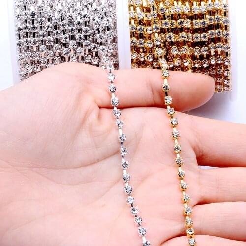 Shiny Glass Rhinestones Copper Cup Claw Chains 9m Non Hotfix Strass Diamonds DIY Wedding Dress Garments