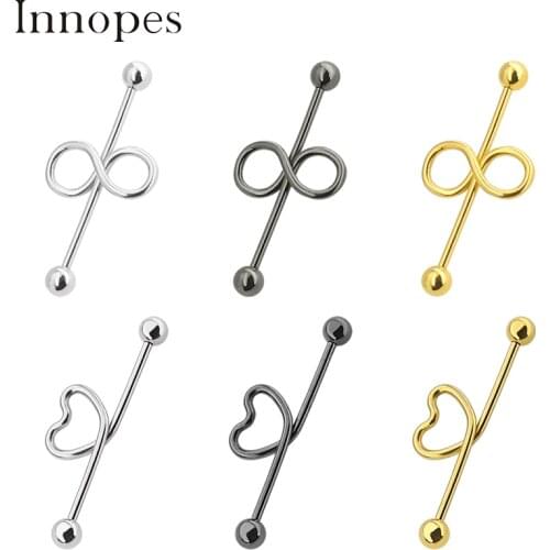 Innopes Stainless Steel Industrial Barbell Earrings Heart Arrow Ear Cartilage Helix-Conch Piercing Jewelry